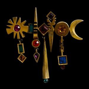 Vintage Patricia Locke 24K Gold Plated Modernist Brooch With Austrian Crystals